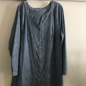 J. Jill Pintuck Chambray Button Down Tunic Top